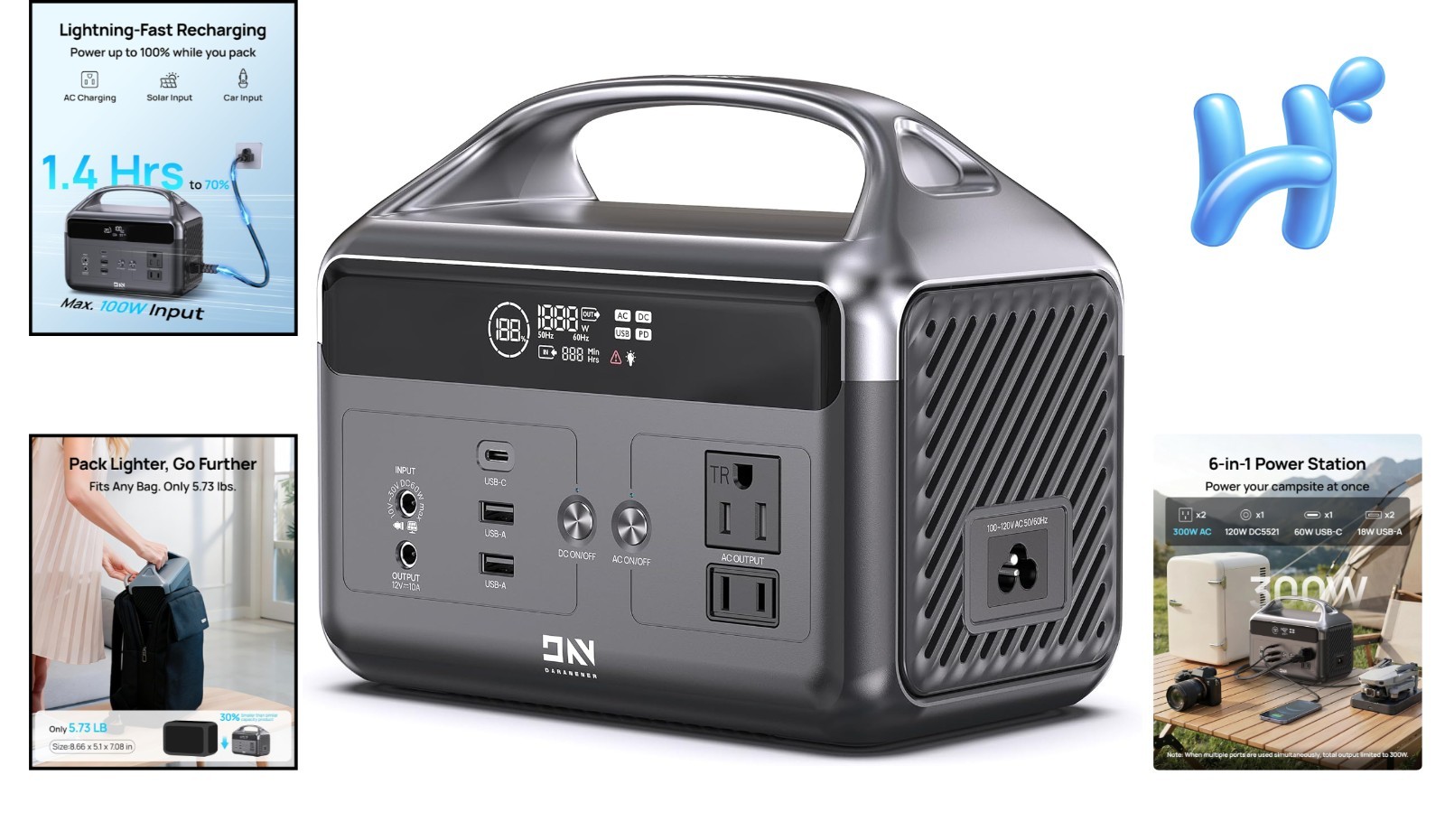 Portable Power Station 192Wh Capacity LiFePO4 Battery Backup Solar Generator