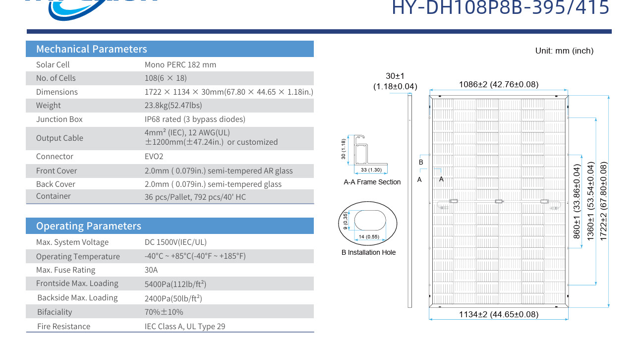 Runergy Hyperion HY-DH108P8B-405 BLACk FRAME BIFACIAL Solar Panel