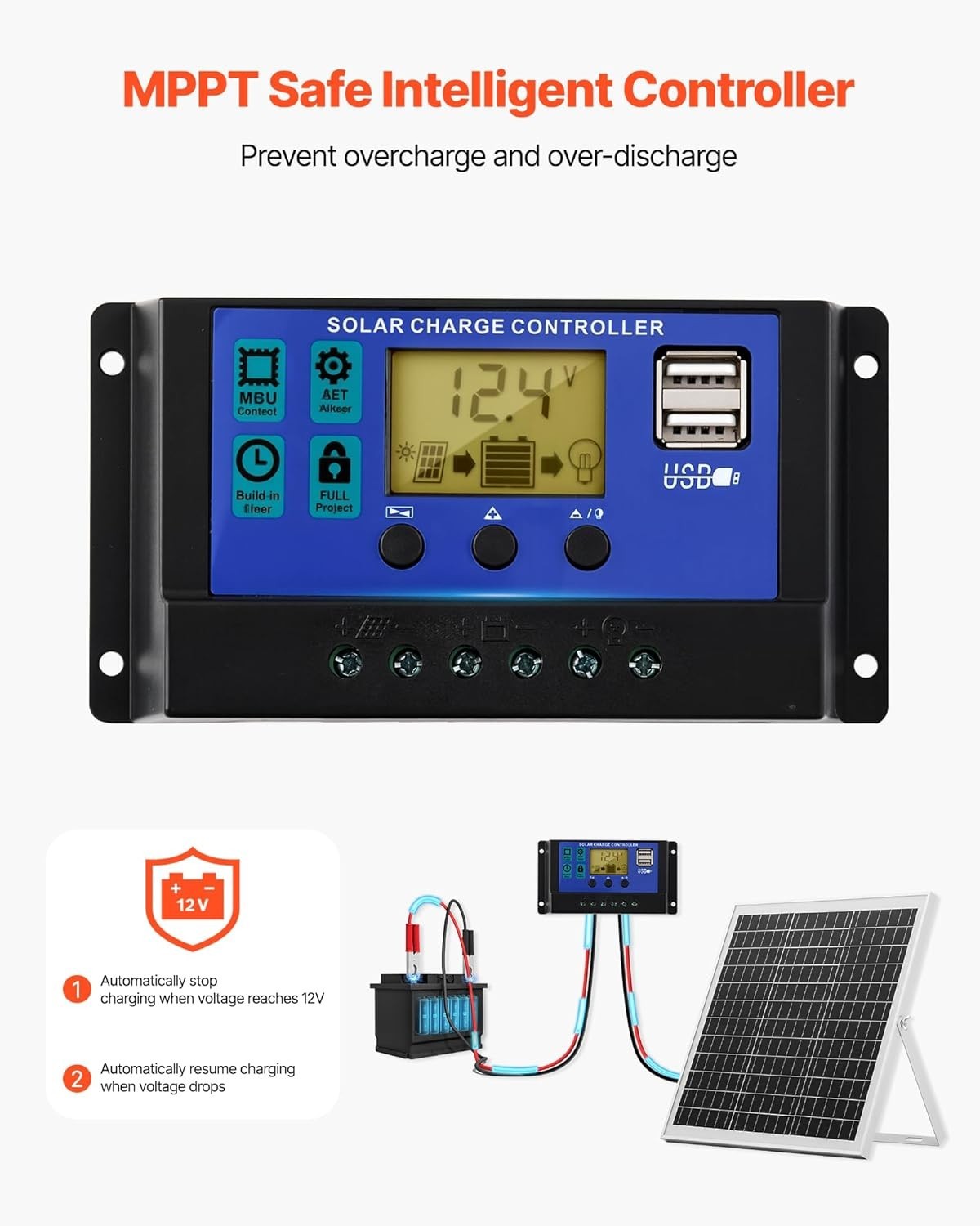 20W 12V Solar Panel Battery Charger, Solar Battery Trickle Charger Maintainer…