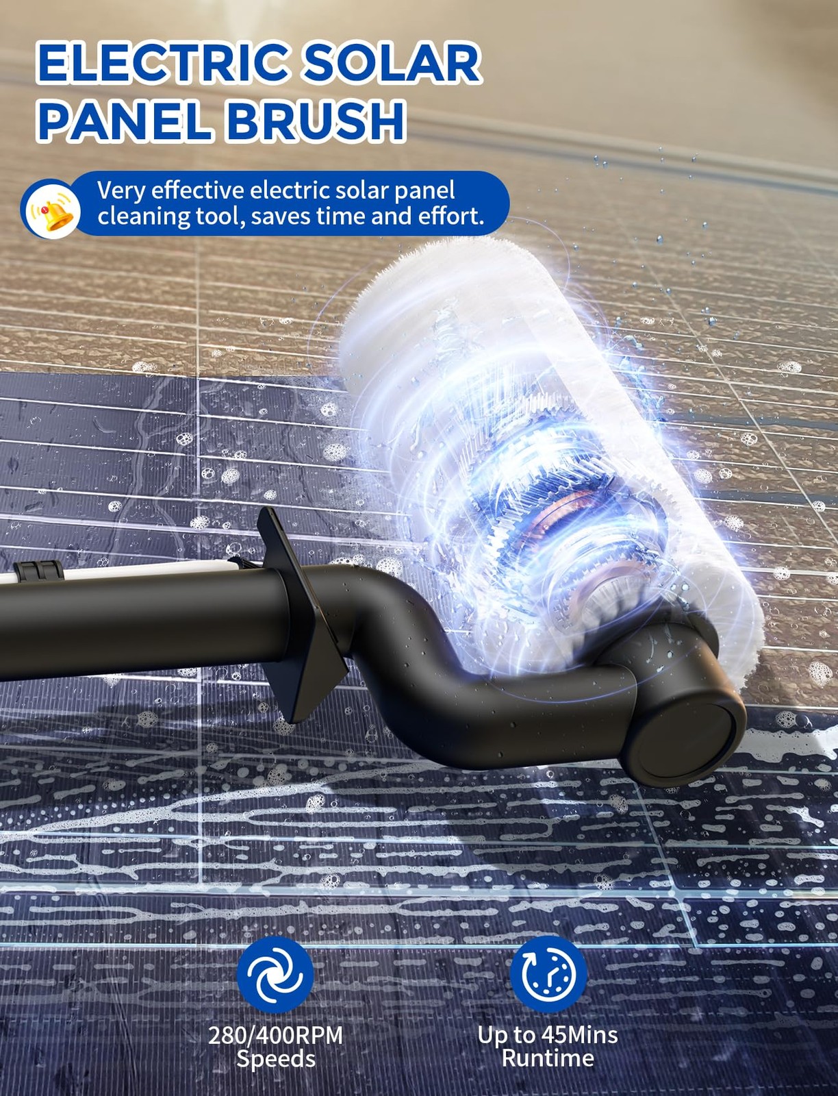 Solar Panel Cleaning Brush, Electric Solar Panel Cleaning Kit