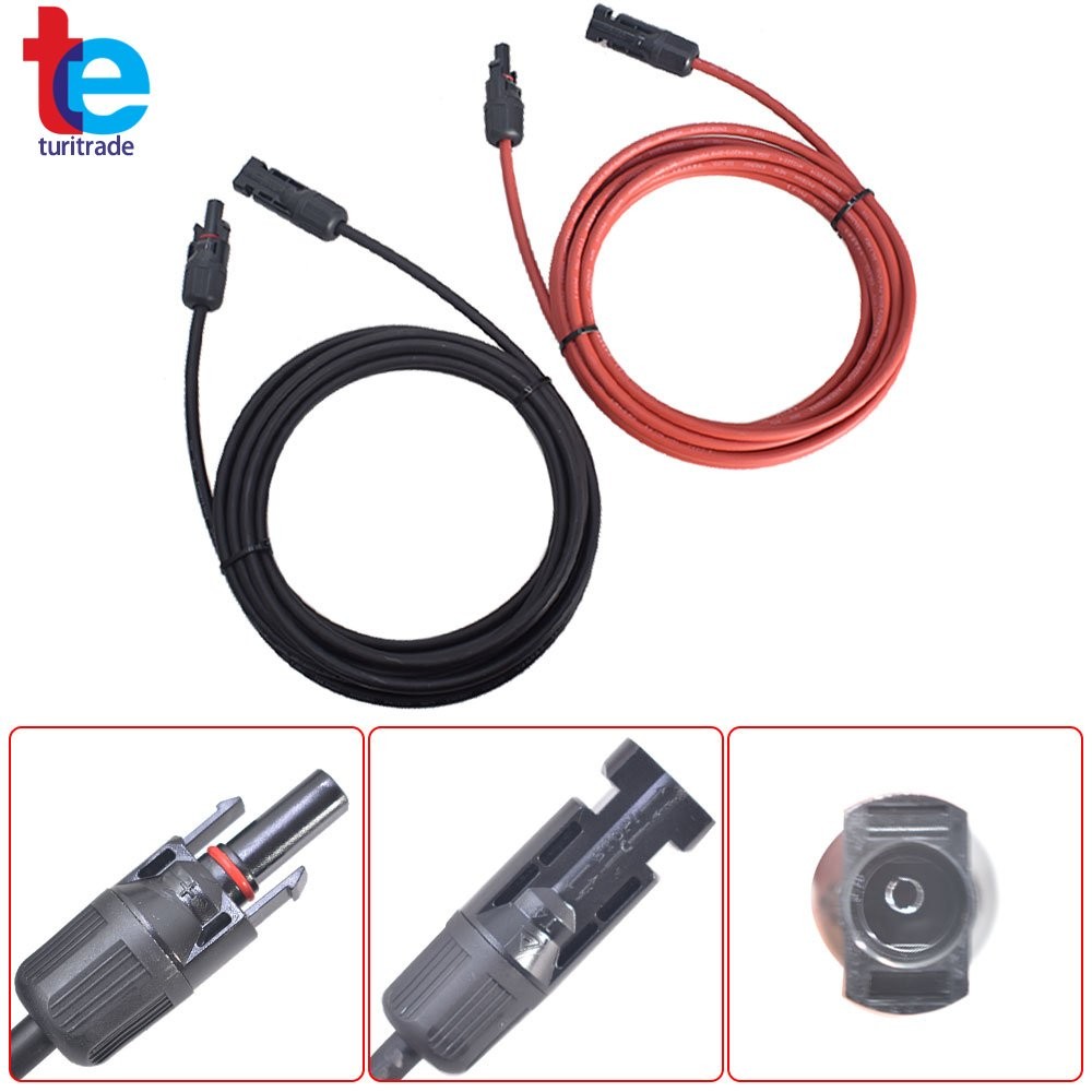 1 Pair 12AWG 15ft Solar Panel Extension Cable Wire Connector Black+Red
