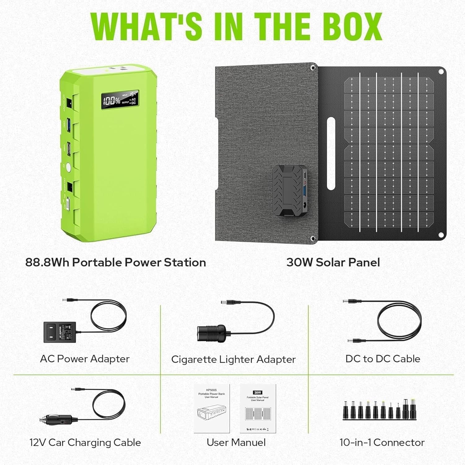 65W Portable Power Bank + 30W Solar Panel Kit Mini Solar Generator for Camping