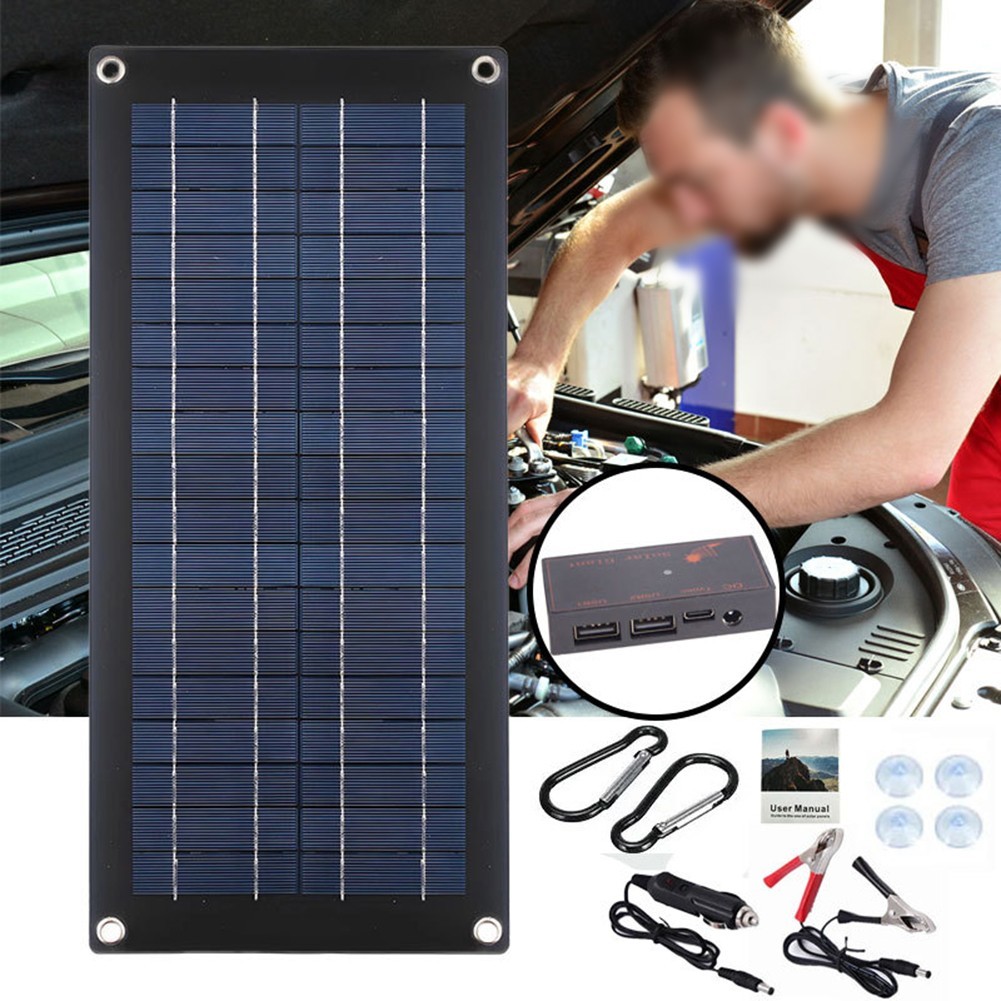 60W 18V Solar Panel Charger for Car RV Van Boat with Dual 5V USB Outputs