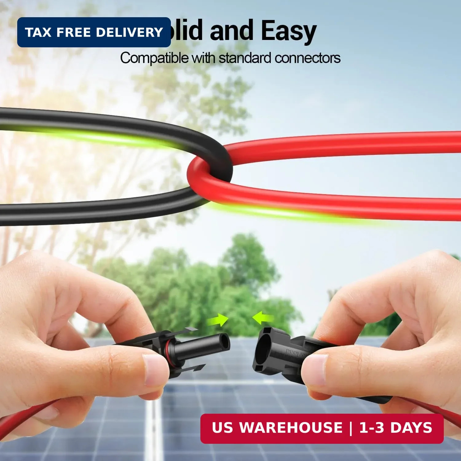 30FT 10AWG Solar Extension Cable, 10 Gauge Solar Panel Wire with Female and Male