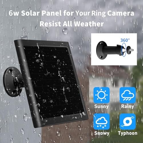 6W Solar Panel Charger for Ring Camera, Compatible with Ri ng Stick Black 1Pack