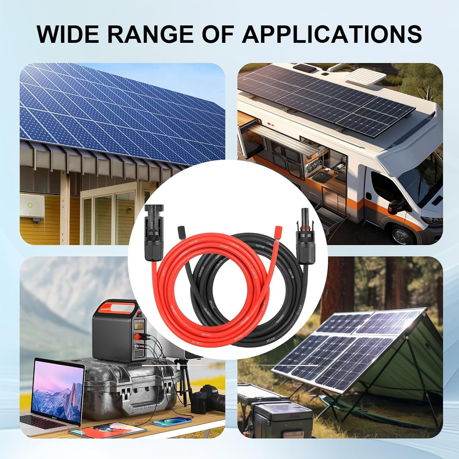 10AWG Solar Extension Panel Cable – 100FT PV Wire with Waterproof Female and Mal