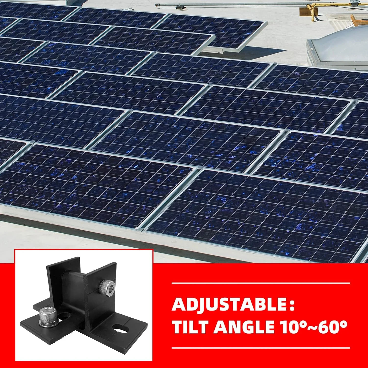2 Pack Adjustable Solar Panel Tilt Mount Bracket Base, Tilt Angle 10-60 Flat Roo