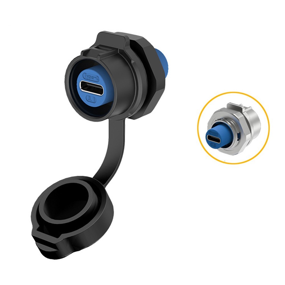 EW LP16 Type C 5A USB 3.1 Female Socket Panel Mount with Waterproof IP68 Rating
