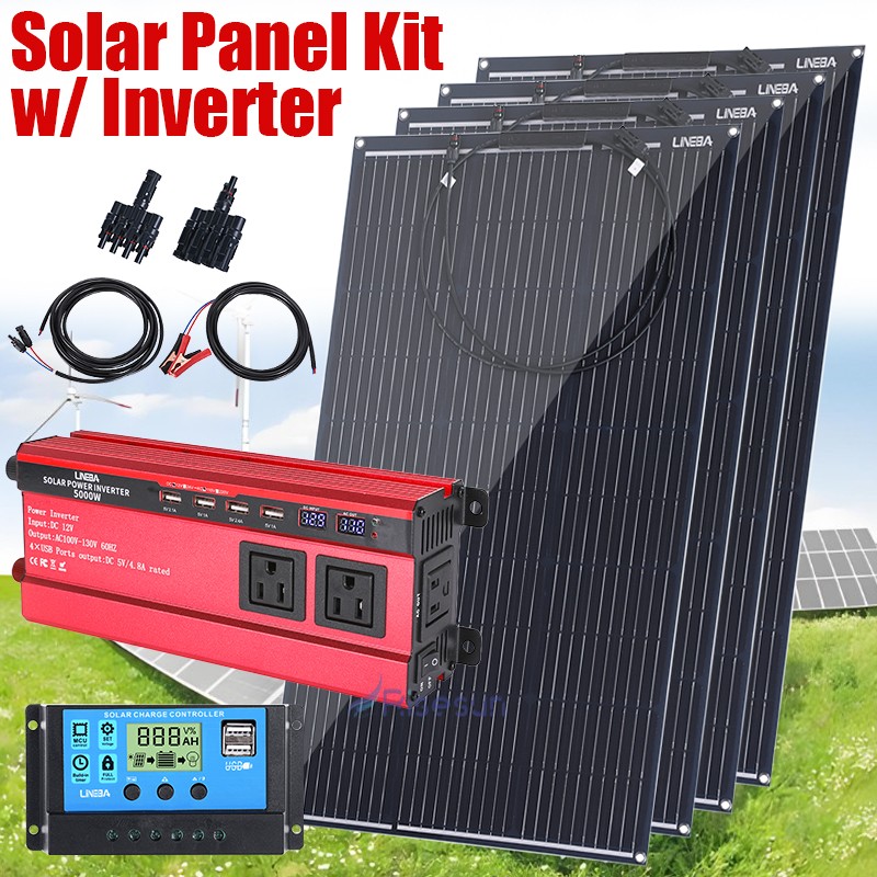 UPGRADE Solar Panel Kit 200W 400W 12V Off Grid RV Camper Home & Inverter 5000W