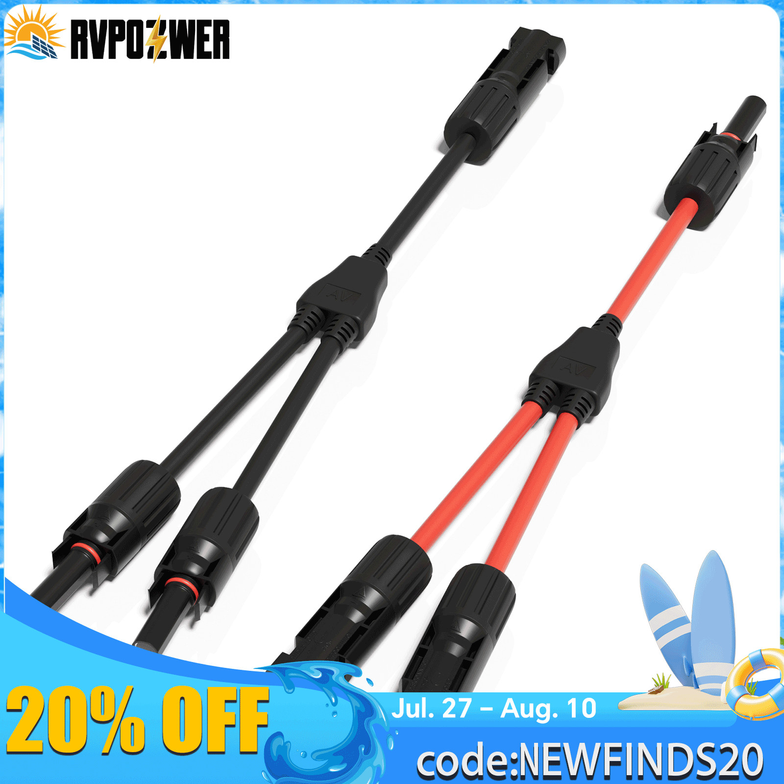 M/F Solar Panel Y Branch PV Connector Adapter Cable Connectors Extension