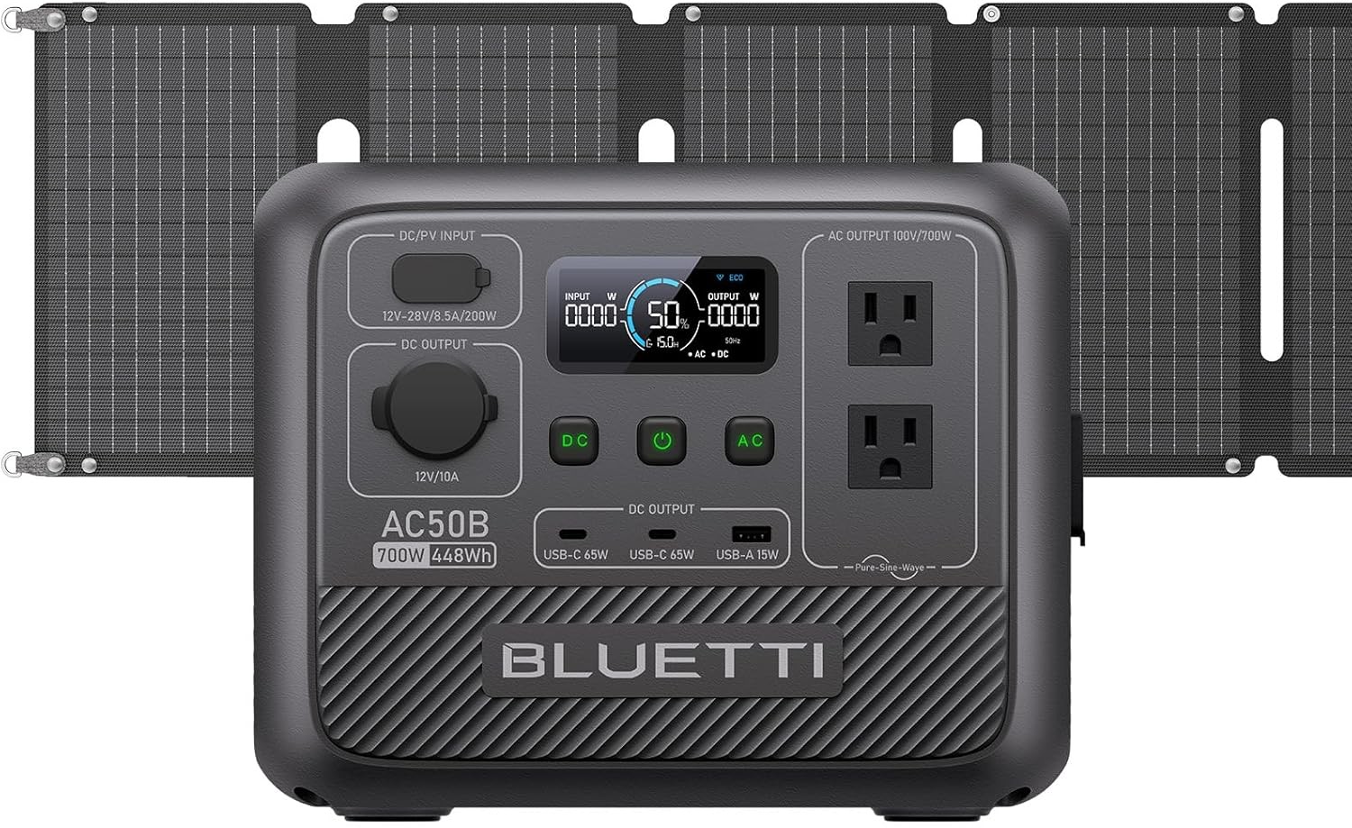 Portable Power Station, 448Wh Solar Generator LiFePO4 Battery Backup w/ 2 700W A