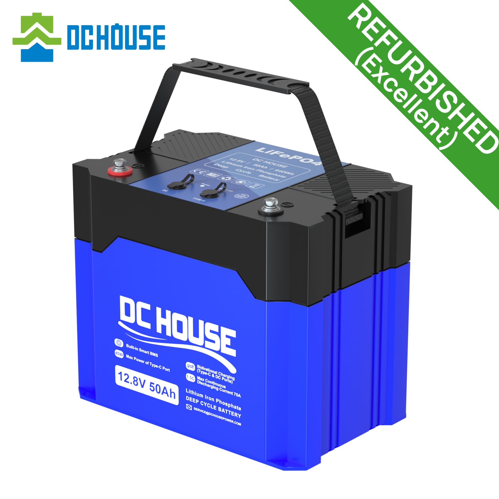 12V 50Ah Portable LiFePO4 Lithium Battery with DC & TypeC Ports Solar Camping