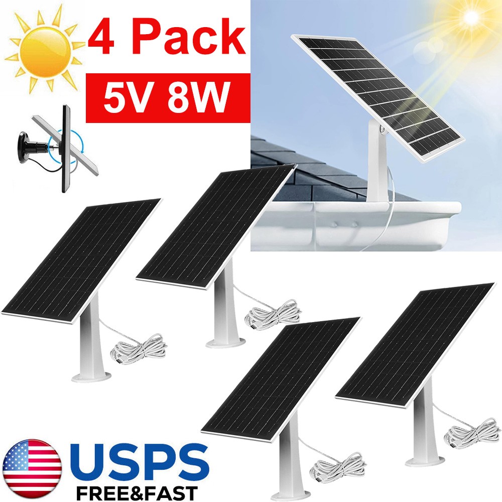 4 Pack Solar Panel for Ring Spotlight Camera/Stick Up Cam Battery Charger 8W 5V