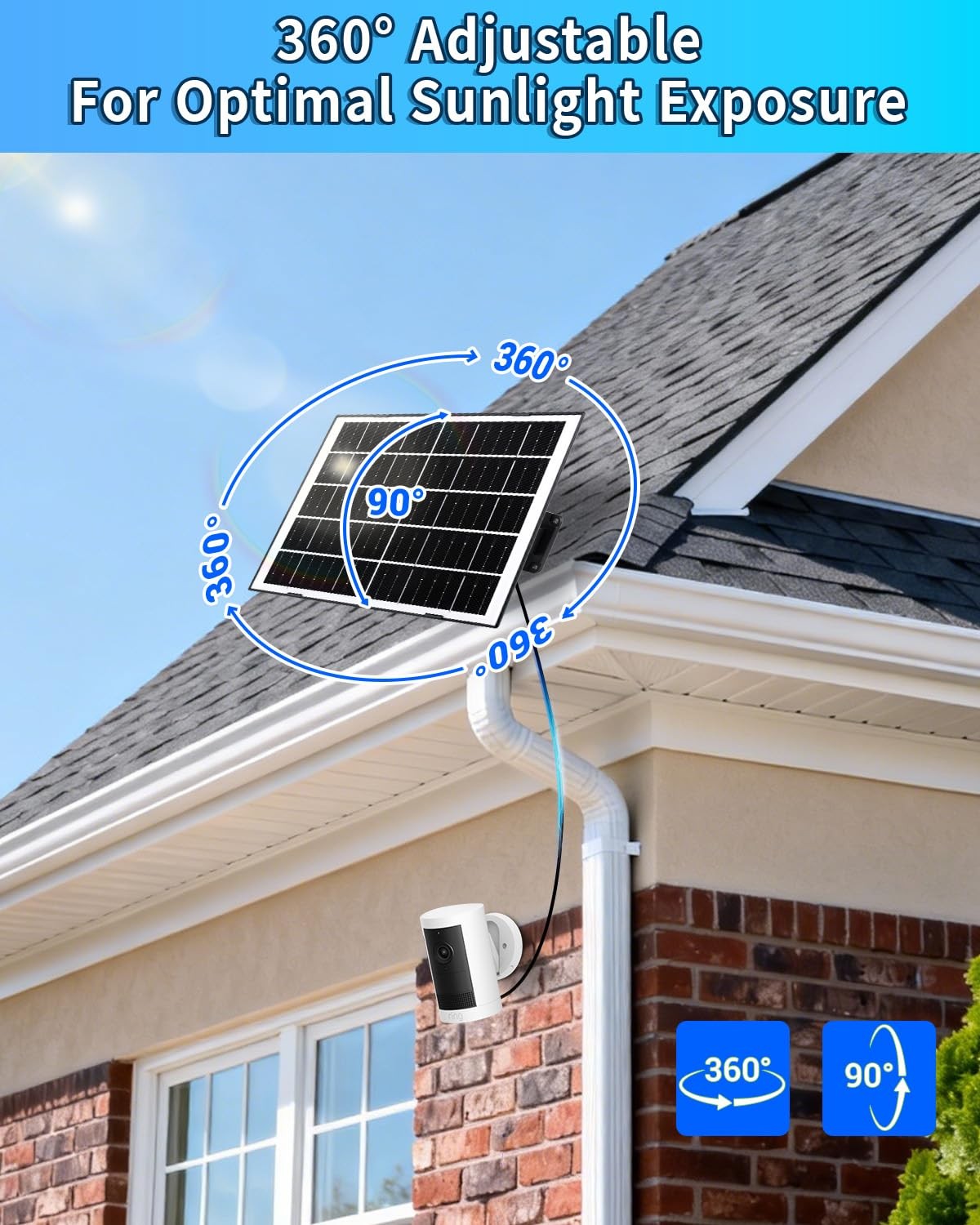 8W Solar Panel for Security Camera, Solar Panel Charger with 5V USBC/Micro/DC…