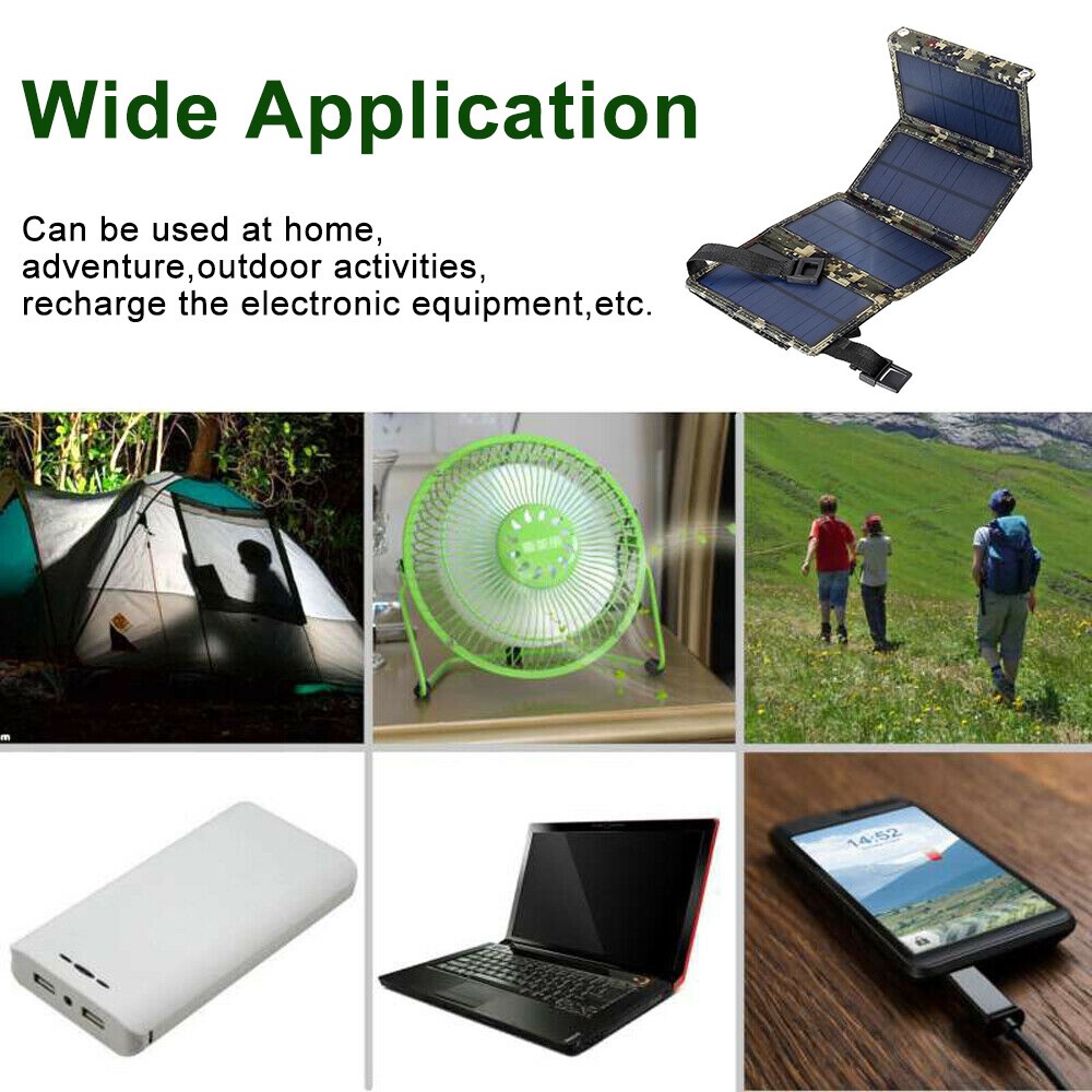 80W USB Solar Panel Folding Power Bank Outdoor Camping Hiking Phone Charger US