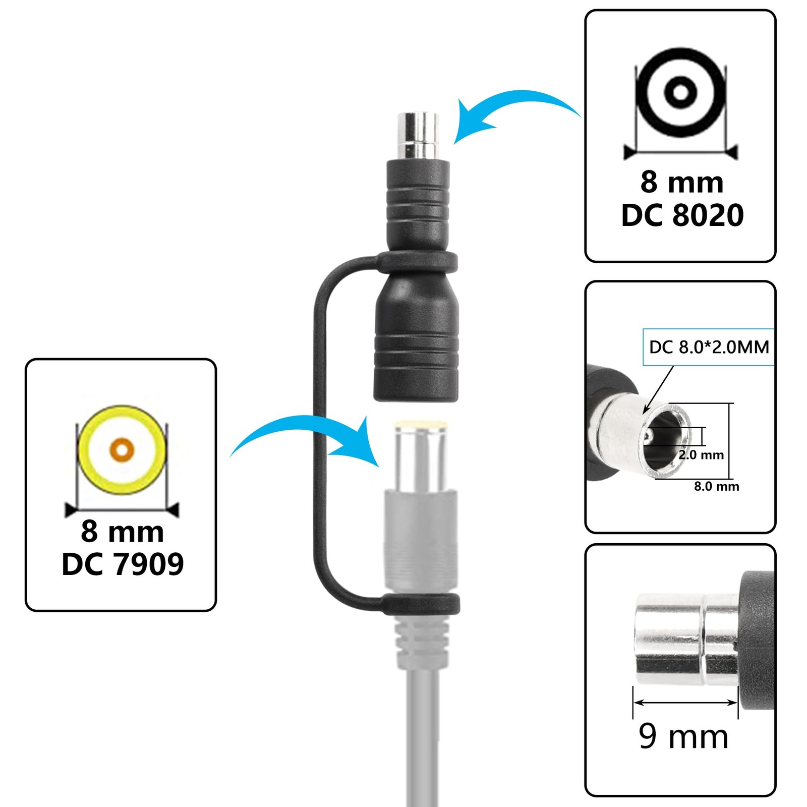 DC7909 to DC8020 Adapter, DC7909 Female to DC8020 Male Connector Adapter,for …