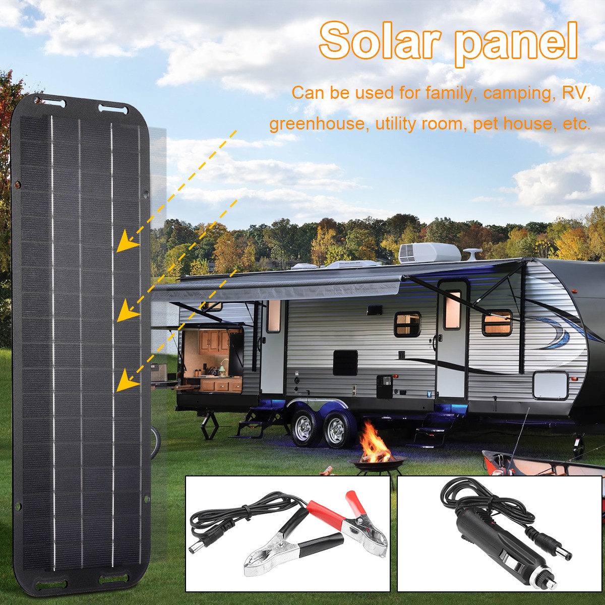 30W Solar Charger Kit – 12V Car/RV/Boat/Battery Power with Portable Solar Panel