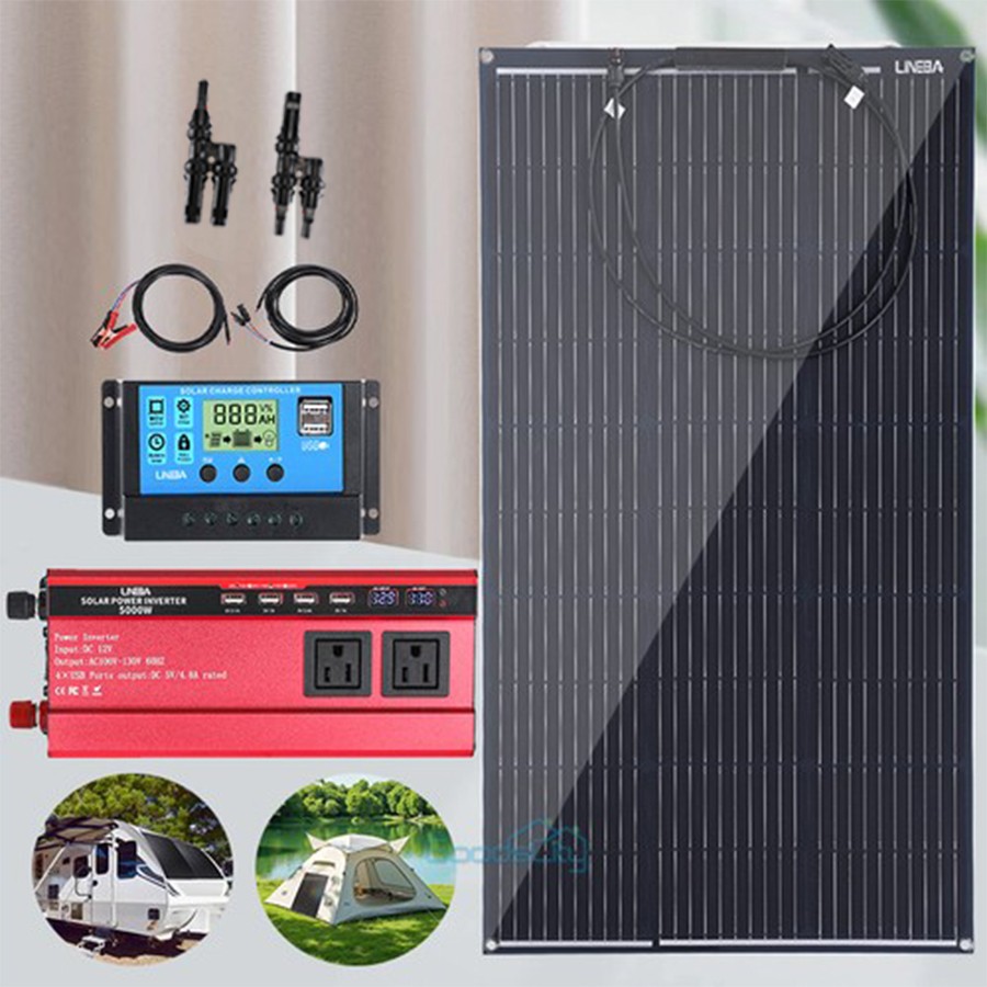Complete Solar Panel Starter Kit 5000W Inverter 12V Battery Charger Controller
