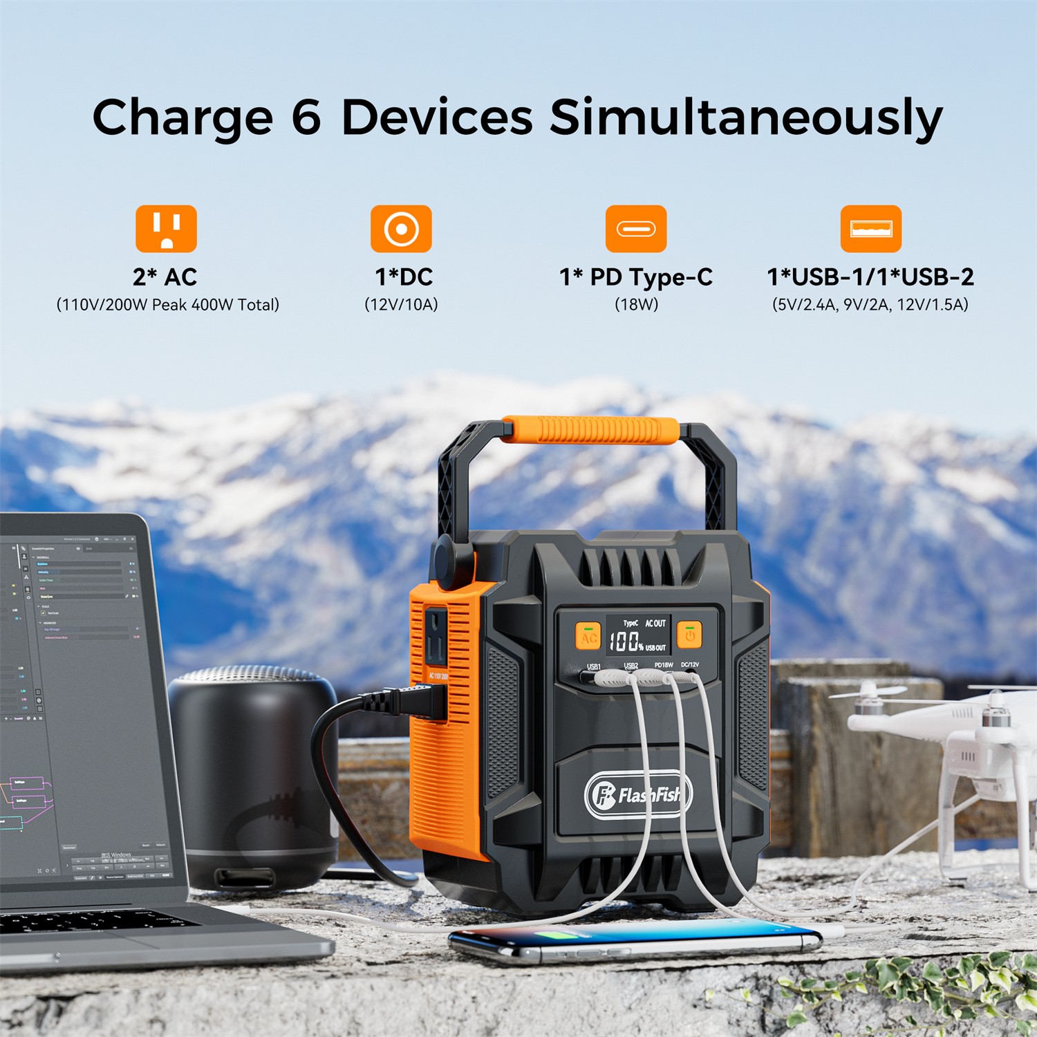 FlashFish A201 Portable Power Station 200W 172.8Wh Solar Generator Refurbished