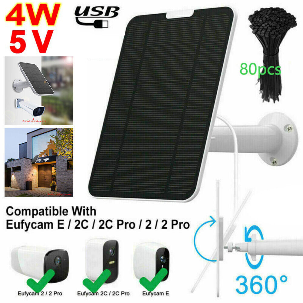 2Pcs 5V Solar Panels For Wireless Camera for Eufy Eufycam Cam Micro USB & Type C