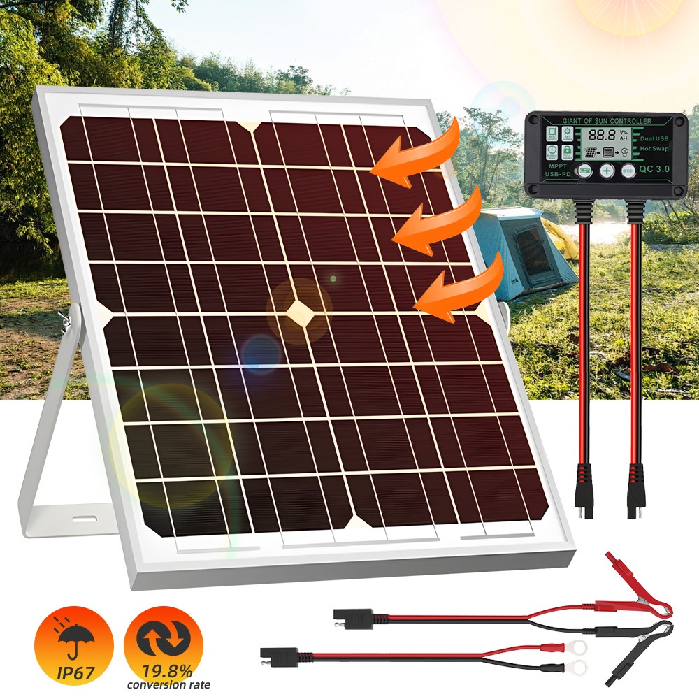 12V 30W Solar Panle with MPPT Controller Car Battery Trickle Charger Maintainer