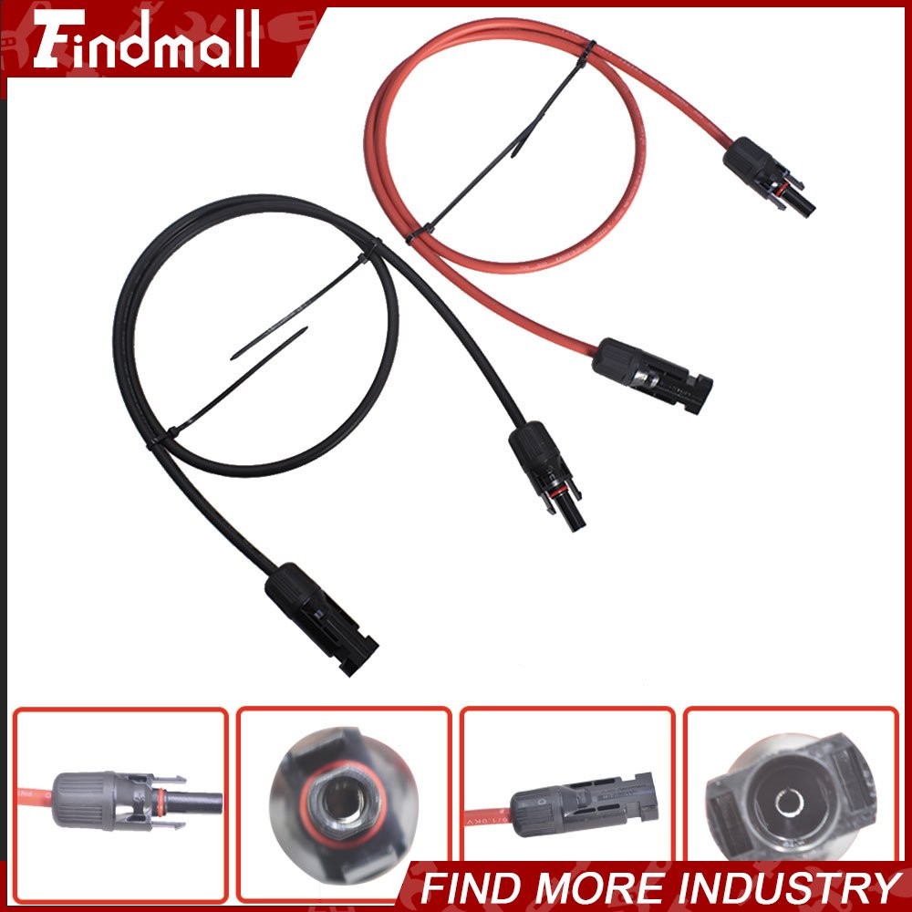 Findmall 1 Pair 3FT Black+Red Solar Panel Extension Cable Wire Connector 10 AWG