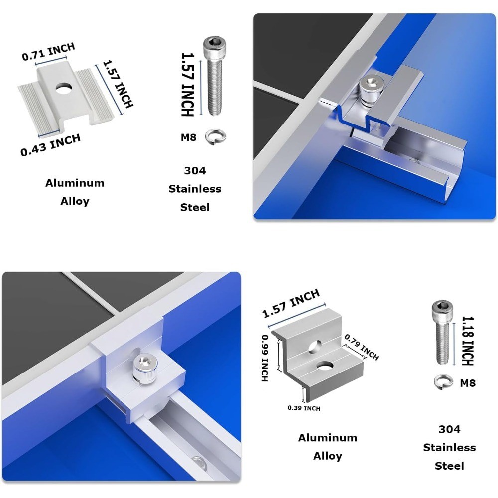 Solar Panel Mounting Brackets Roof Mount Kit Rails and Clamps for Tin Flat Sheet