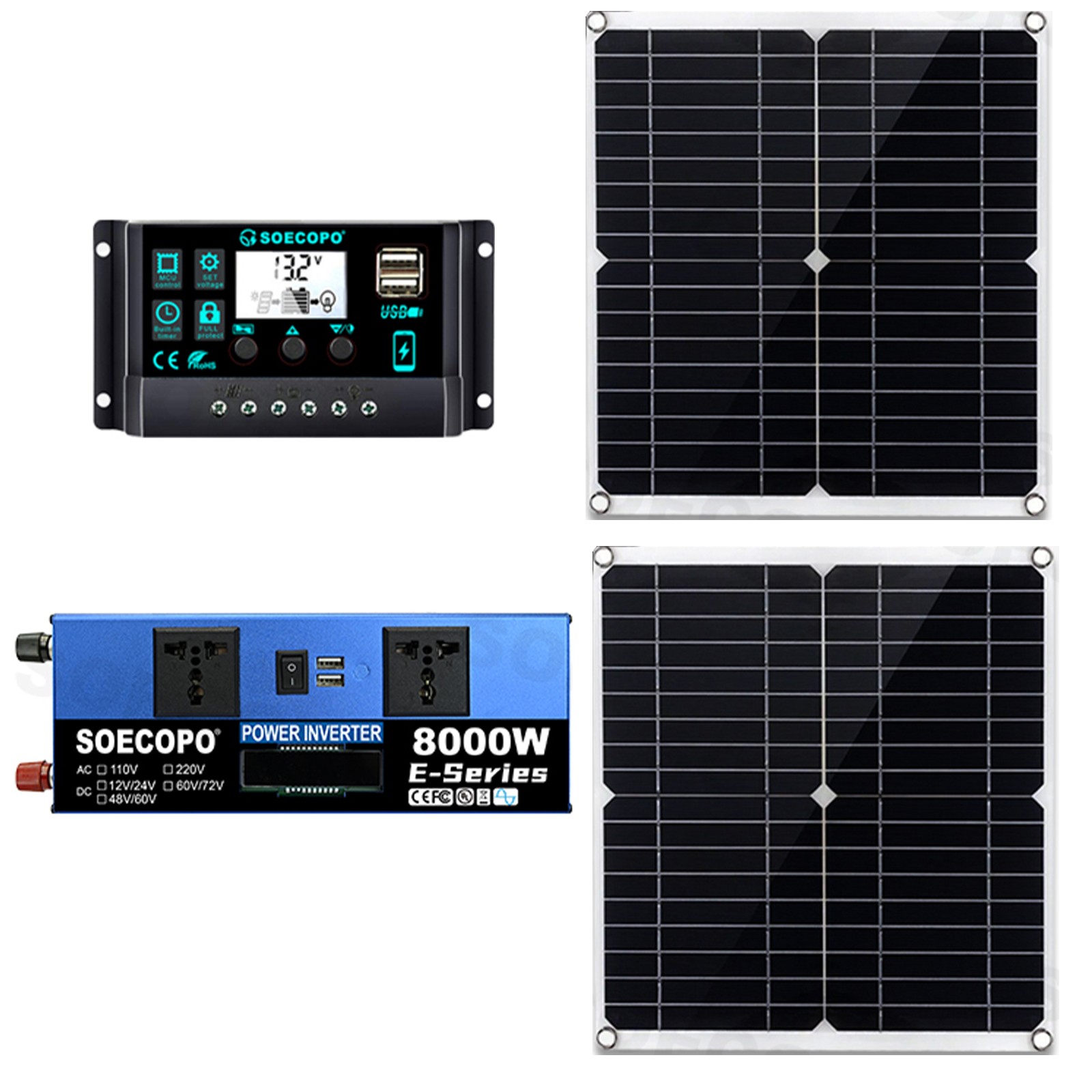 8000W Solar Inverter Kit (12V24V DC to 110V/220V AC) + 2pcs Solar Panels