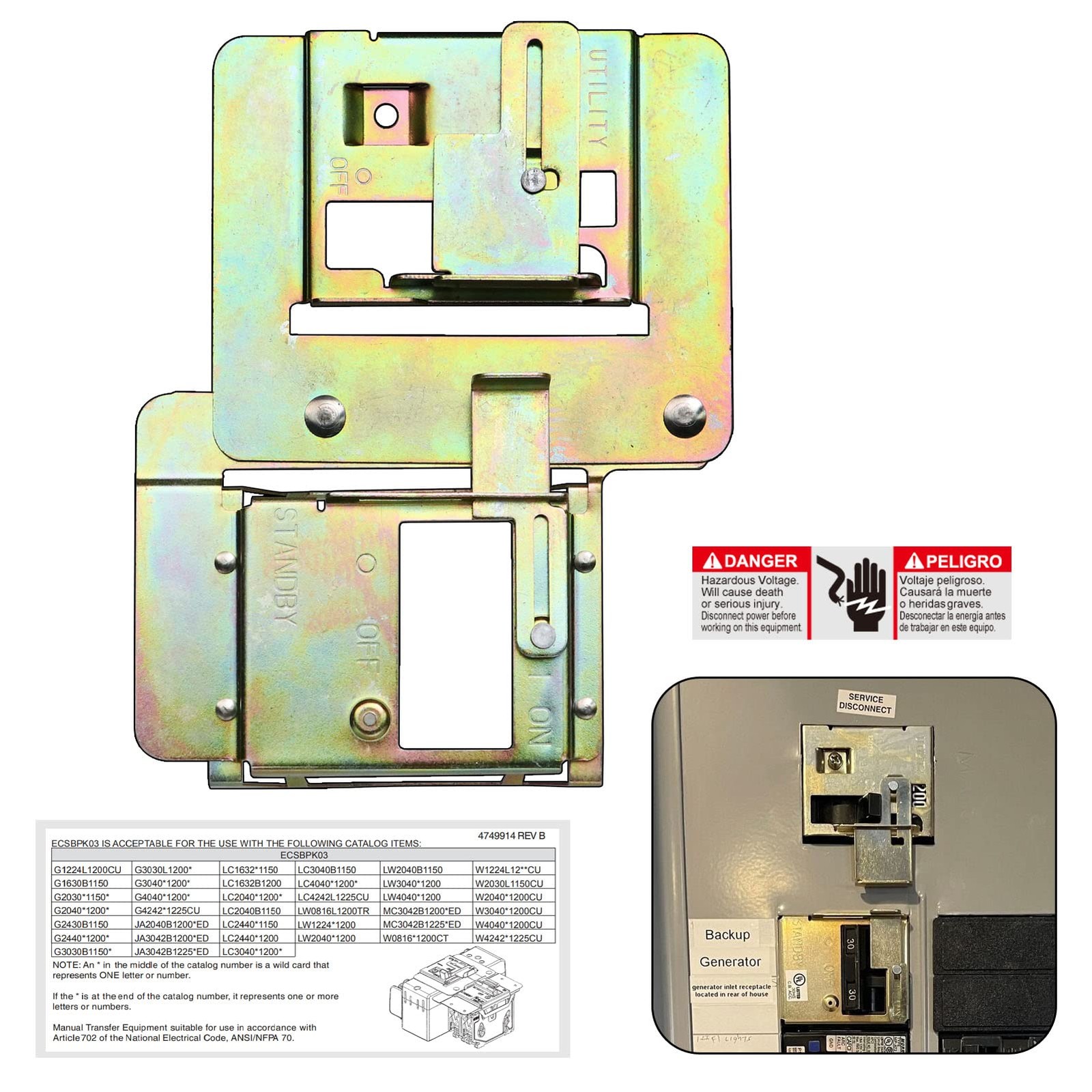 Generator Interlock Kit with Siemens and Murray, ECSBPK03 Mechanical Interloc…