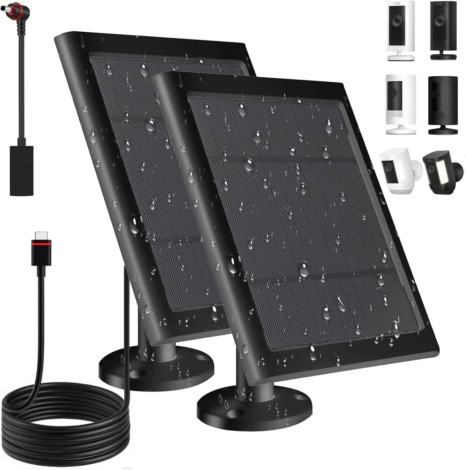 Solar Panel Set for Ring Camera – Dustproof, Waterproof, USB Compatible – 2 Pack
