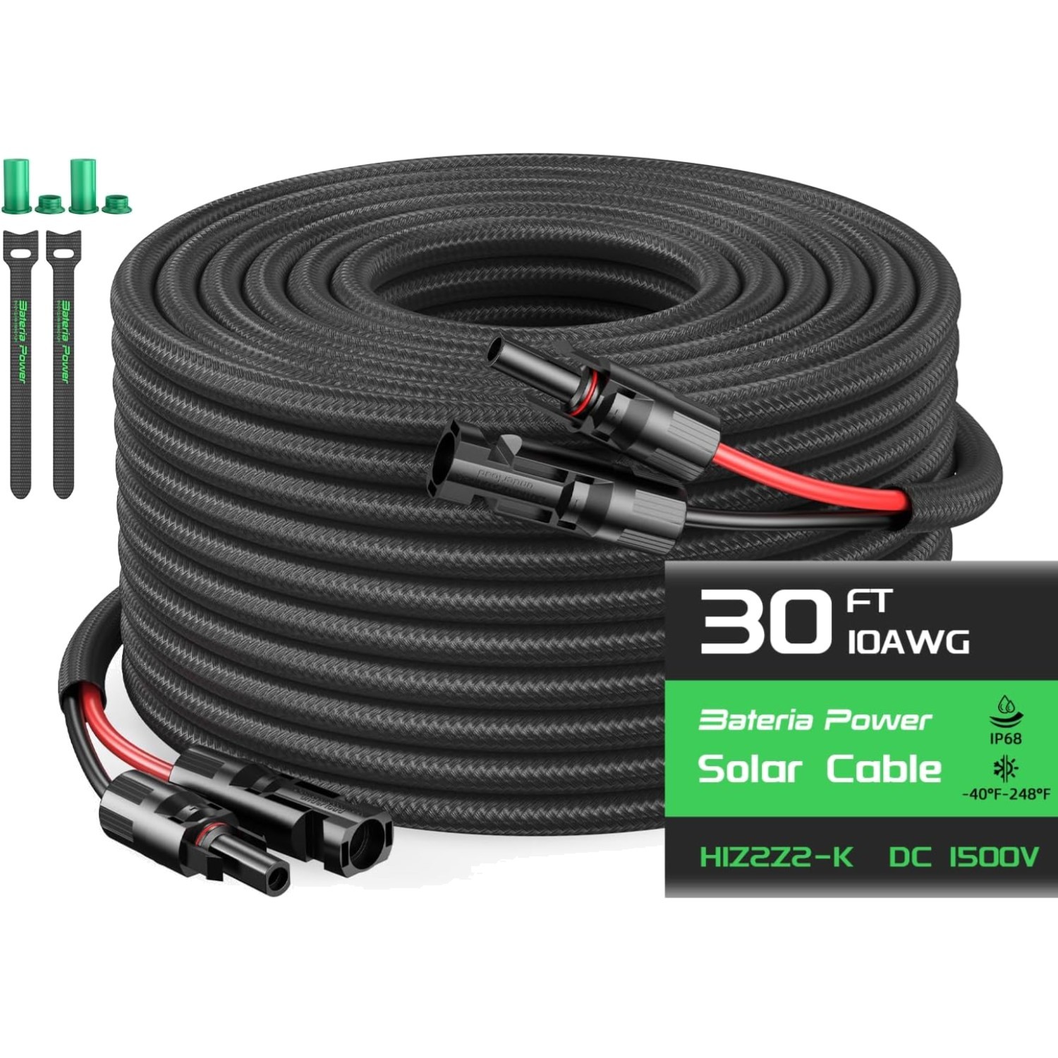10AWG 30FT Solar Panel Extension Cable, Flame Retardant Protective Sleeving, …