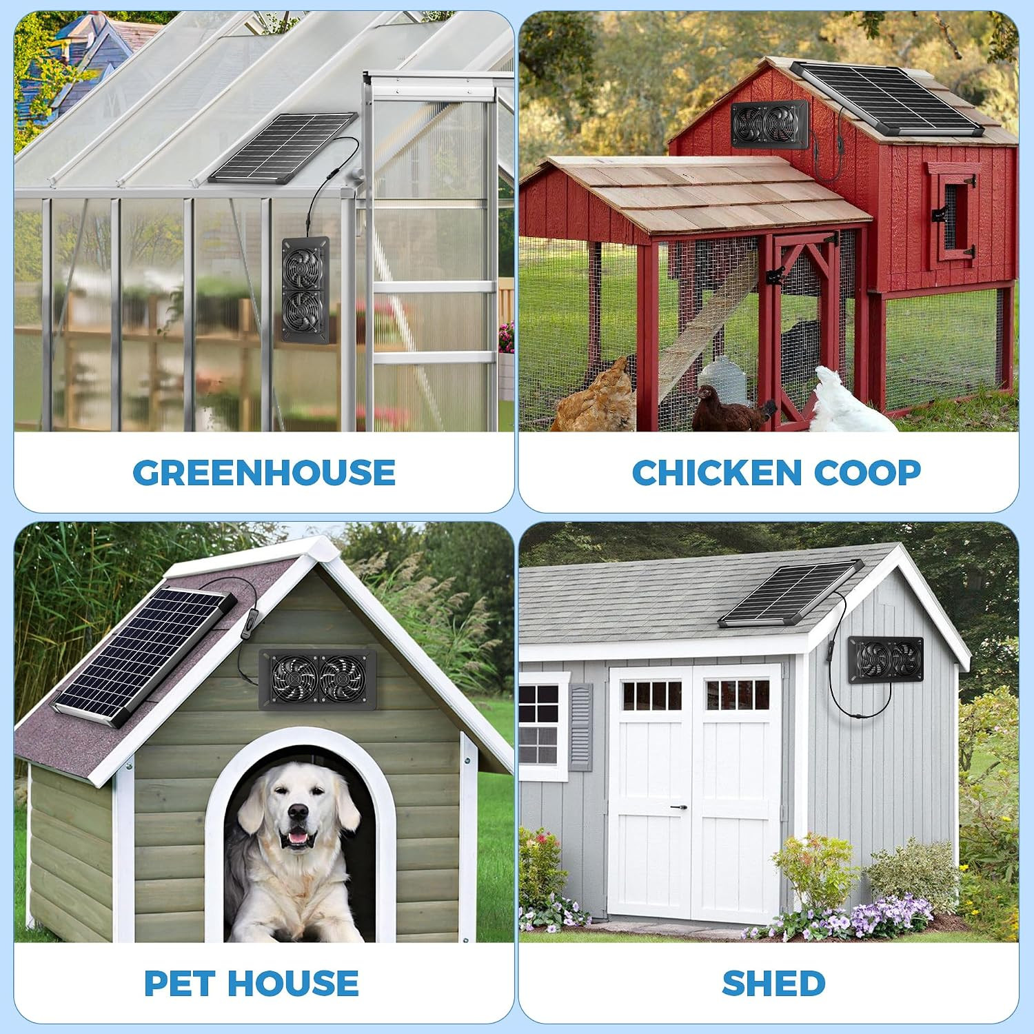 Solar Fan Kit for Chicken Coop – Two IP65 Waterproof 5″ Solar Powered Fans – Out
