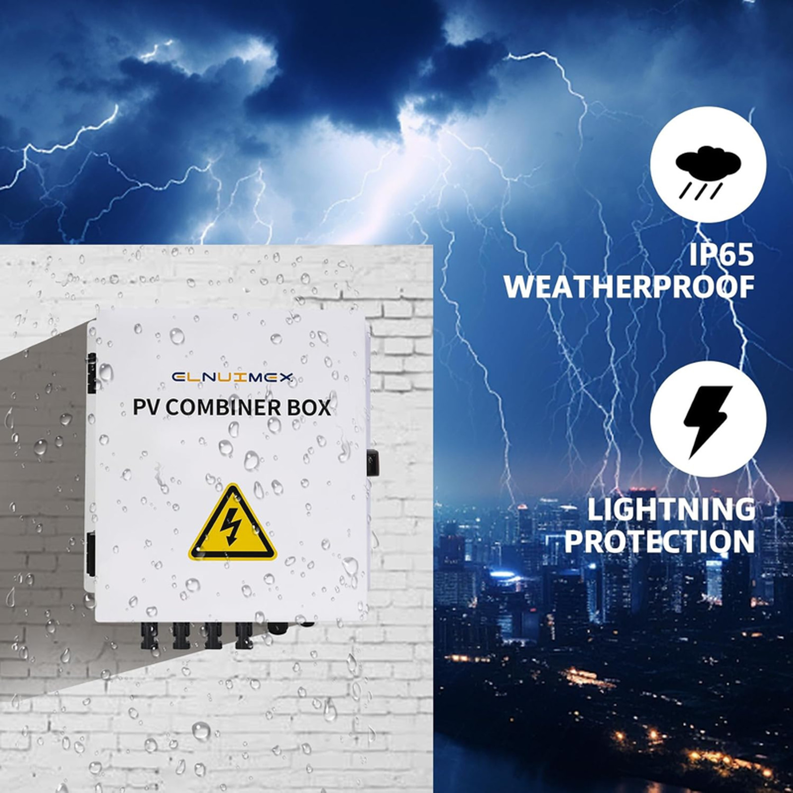 PV Combiner Box 4 String, IP65 Waterproof Solar Combiner with Lightning