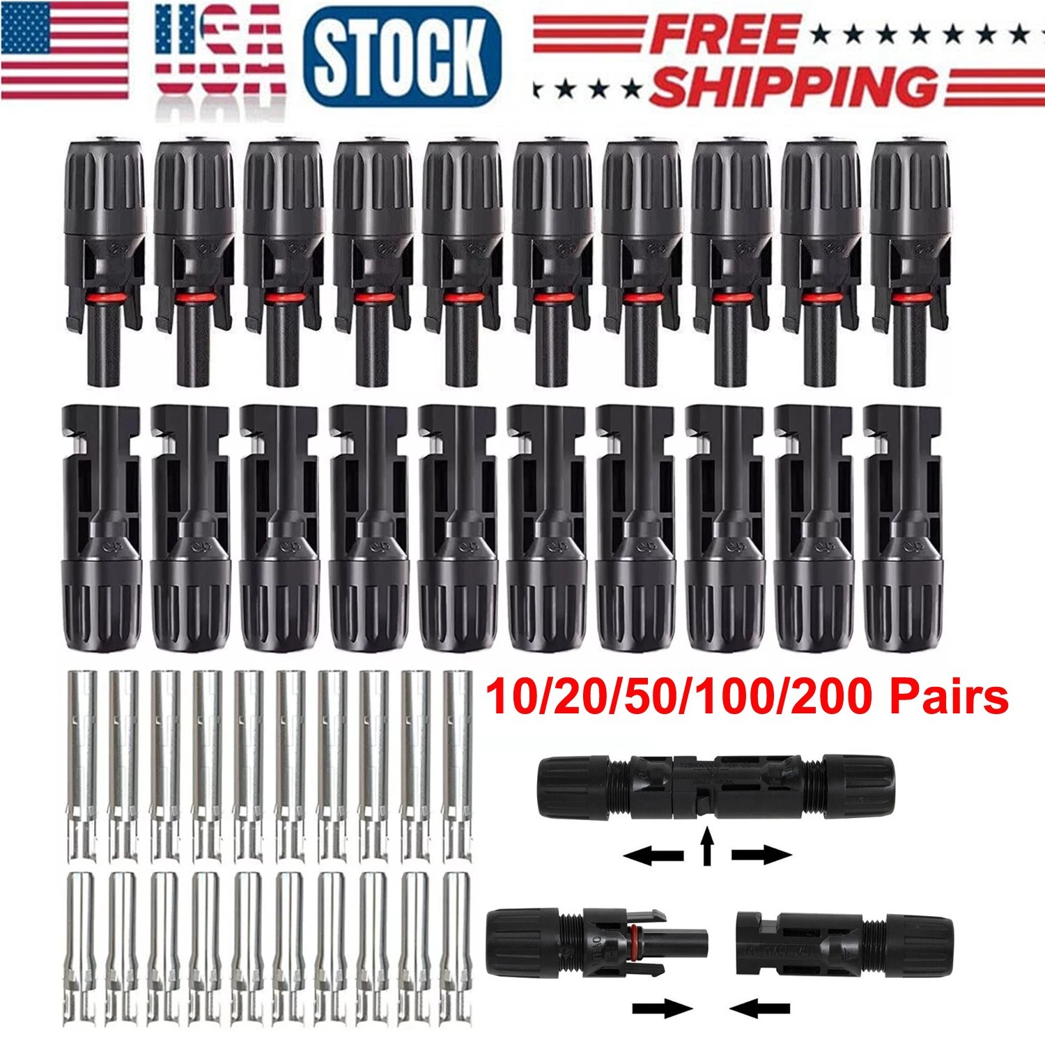 5-200Pair Male Female Wire Cable Connector Set Solar Panel Waterproof Connectors