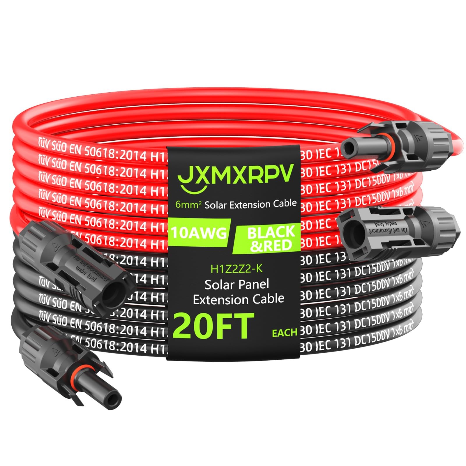 Solar Cable Extension 20Ft 10AWG, Solar Wire with Tool-Free Solar Connectors,…