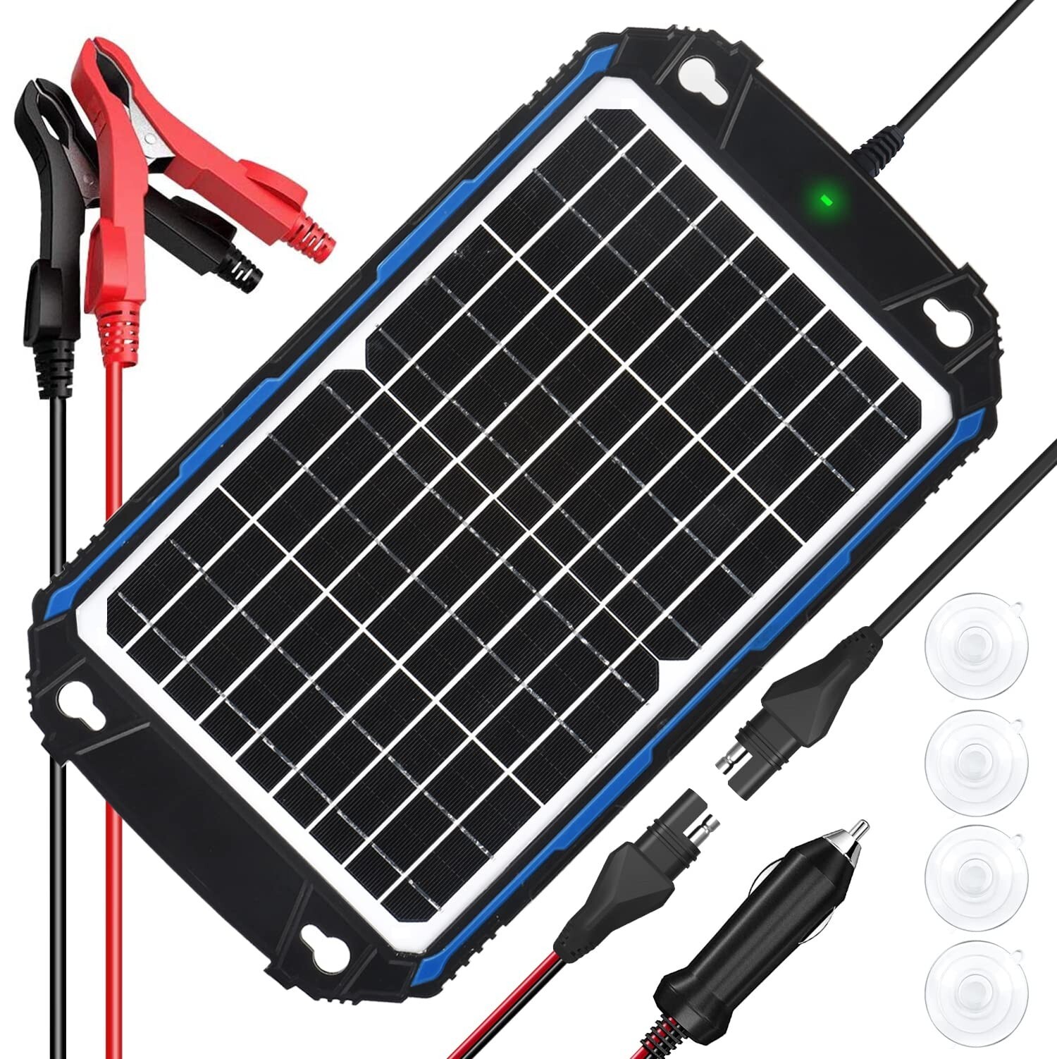 SUNER POWER Waterproof 12W 12V Solar Battery Charger & Maintainer Pro, Built-…