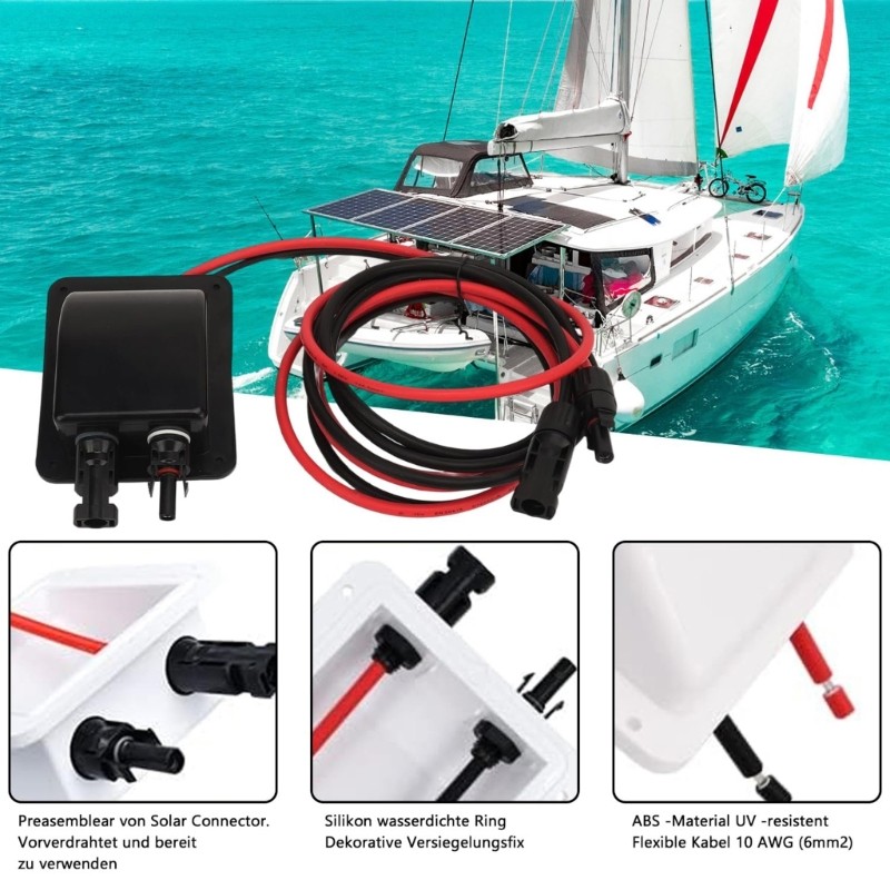 Campers Solar Cable Entry Double Port Waterproof Connectors ABS With Wiring