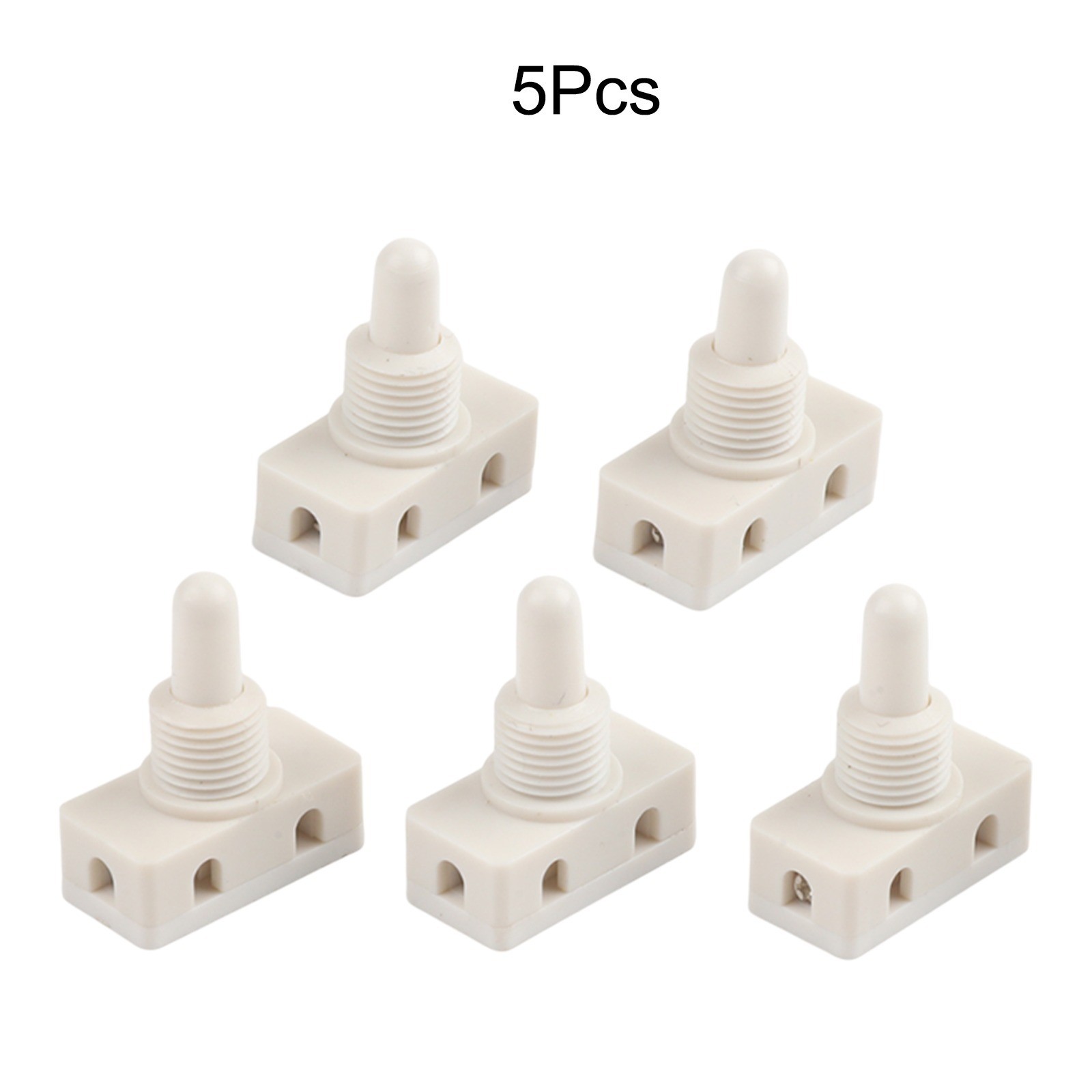 White Selflocking Push Button Switch Plastic 2A 250V for Lamp 5 Pieces Pack