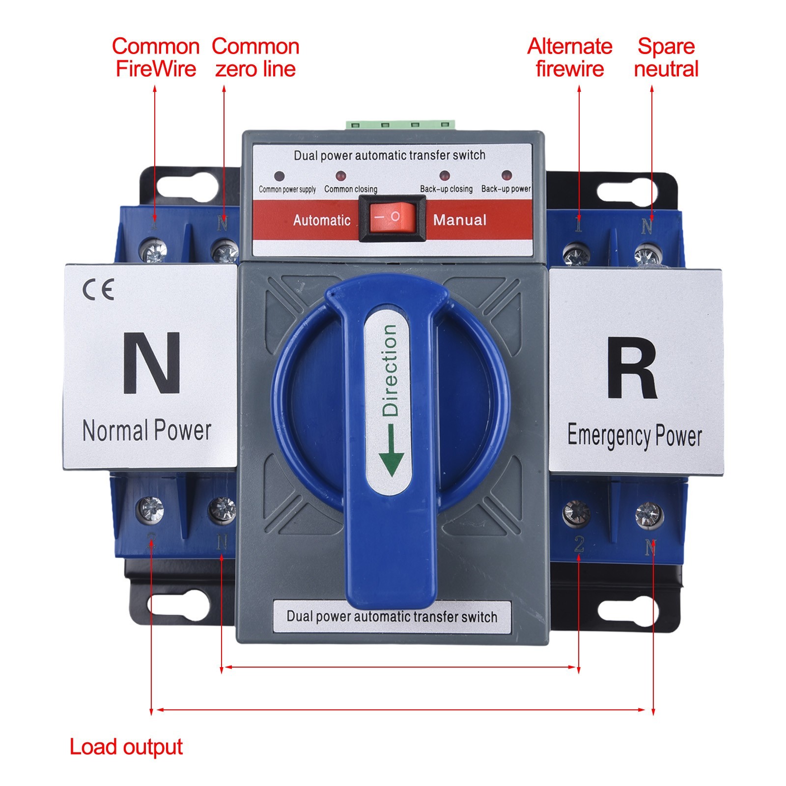 Blue Dual Power Auto Changeover Switch Generator Transfer Switch 63A 2P