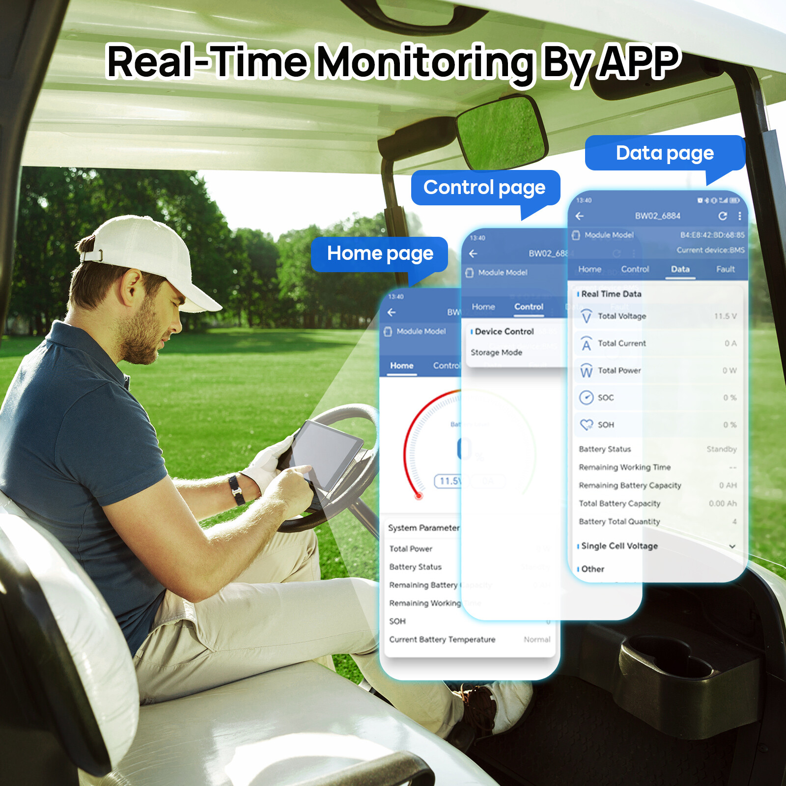 48V 100Ah LiFePO4 Golf Cart Battery Metal Case Bluetooth Monitor Club Car