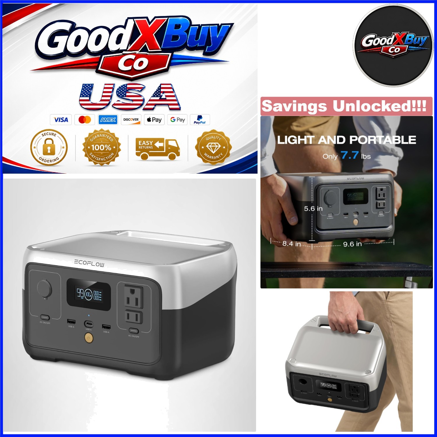 EcoFlow River 2 256Wh Portable Power Station Fast Charging for Camping RVs