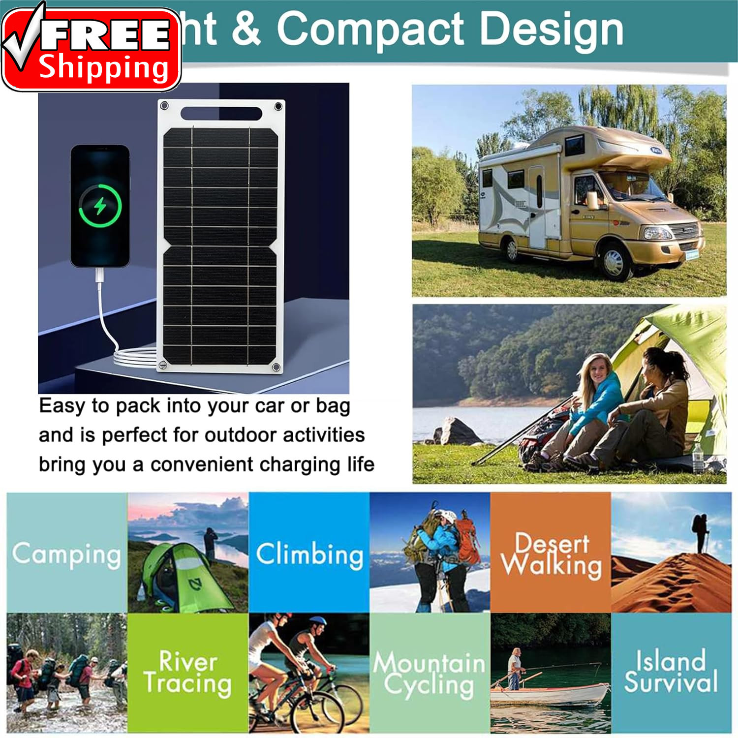 Mini 5V 6W USB Solar Panel, Portable 5 Volt 6 Watt High Efficiency Monocrystalli