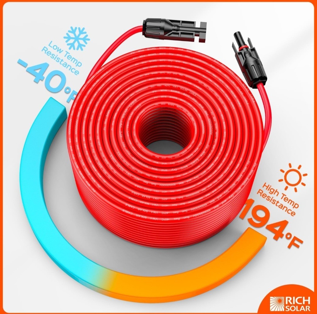 RICH SOLAR 10 Gauge 10AWG One Pair 100 Feet Red + 100 Feet Black Solar Panel