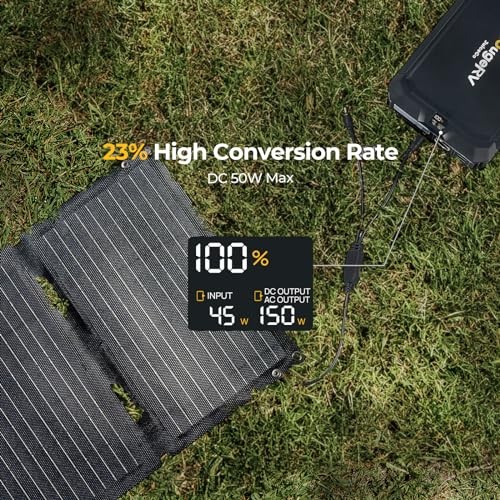 BougeRV Fiberglass Portable Solar Panel – Foldable Solar Cell Charger 50W – 50W