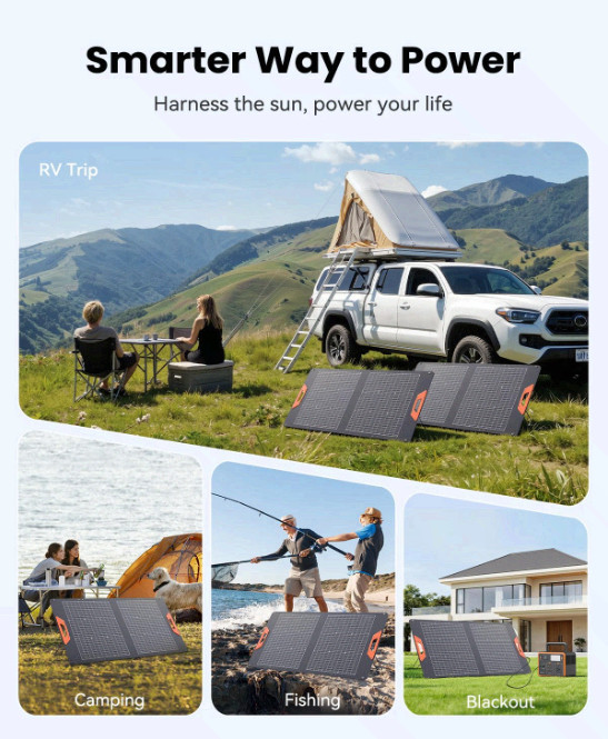 100W Bifacial Portable Solar Panel, 24% Efficiency, Foldable IP65 Charger