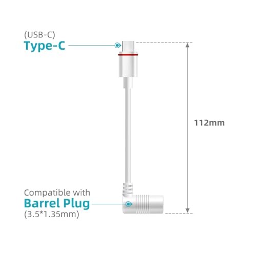 2PCS Barrel Plug to USB-C Adapter for Ring USB C Outdoor Cameras, Barrel White