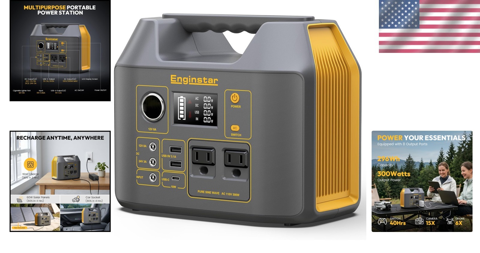 Portable 300W Solar Power Station with Pure Sine Wave for Camping and RV