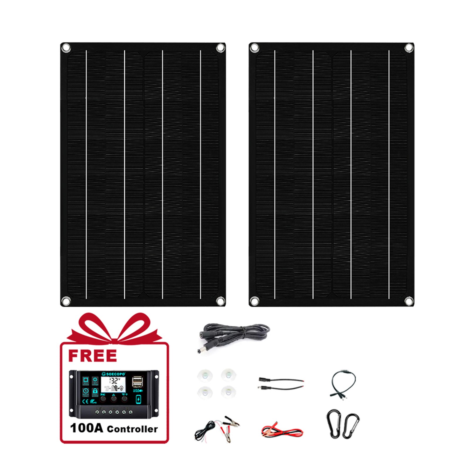 1600W Solar Panel Kit – 2 x 800W + 100A Controller + Extension Cord Multi-ScenNC