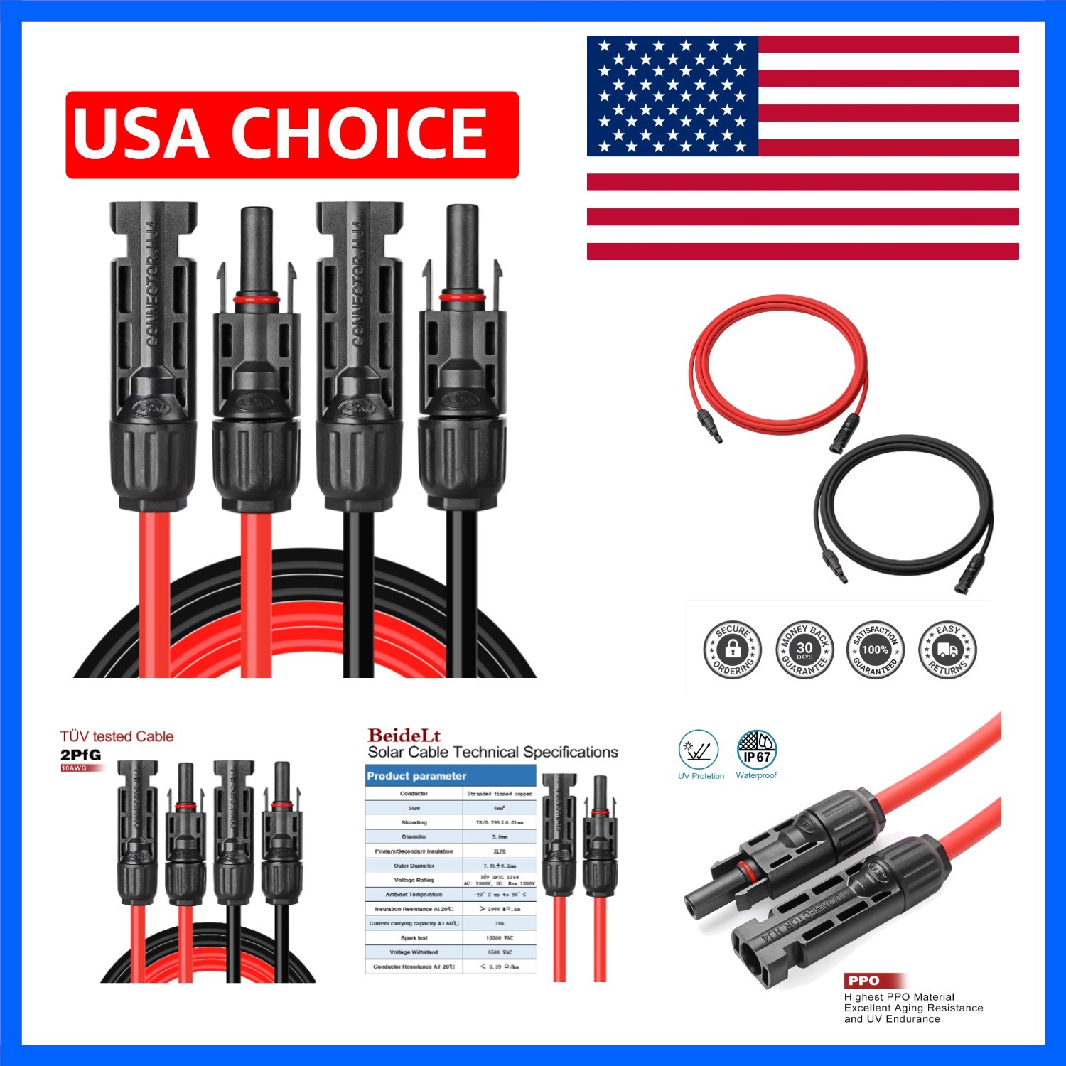Solar Cable 6 Feet 10AWG Solar Extension Cable with Female and Male Connector…