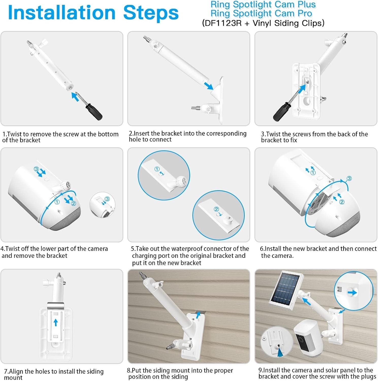 HOLACA 2-in-1 Vinyl Siding Clips for Ring Solar Panel, Spotlight Cam Pro/Plus